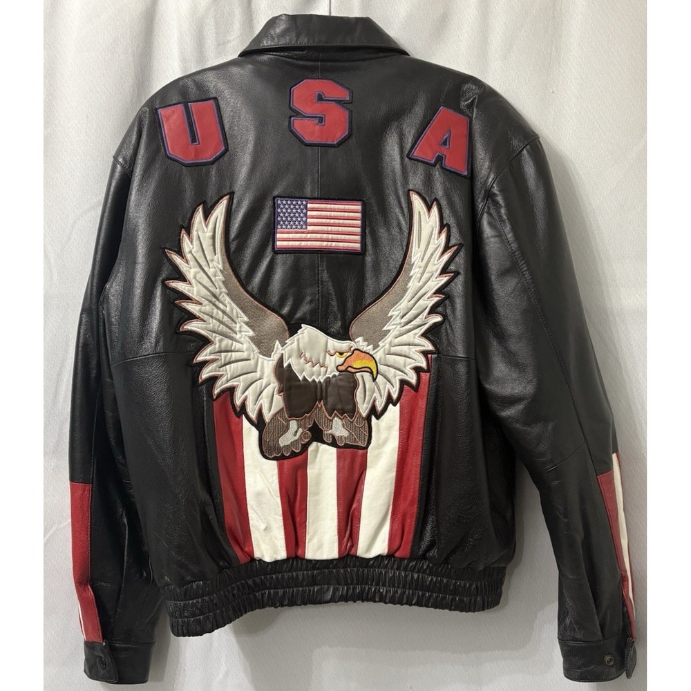 Maxam Brand Leather Motorcycle Jacket Full Zip And Snap Multiple sewn on Patches